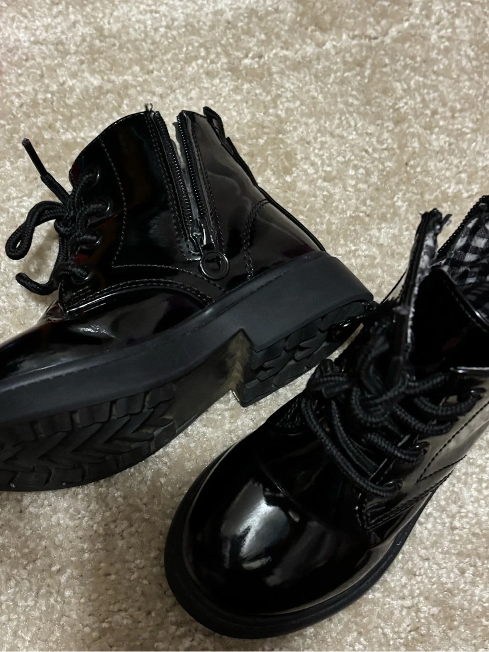 Kids Black Patent Lace-Up Ankle Boots